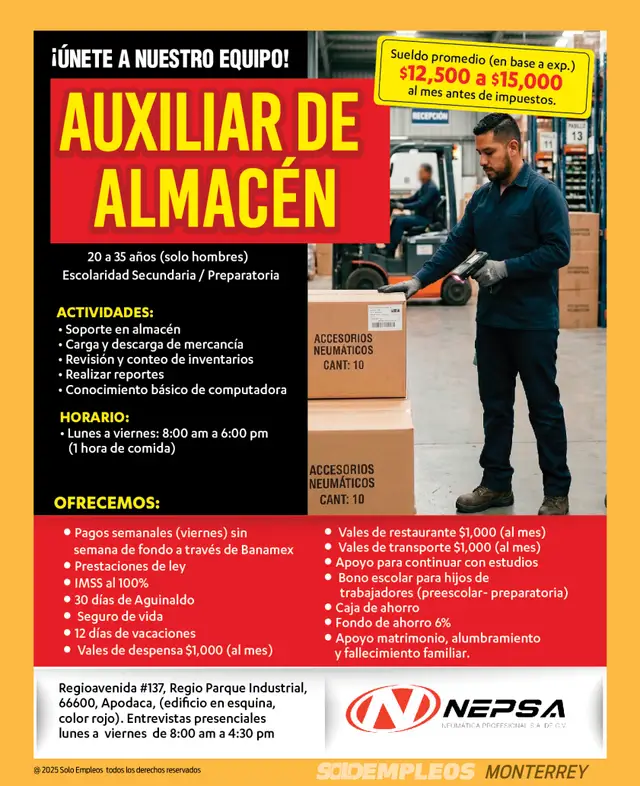 Vacante de empleo en Monterrey publicada el 2026-05-29 en Solo Empleos