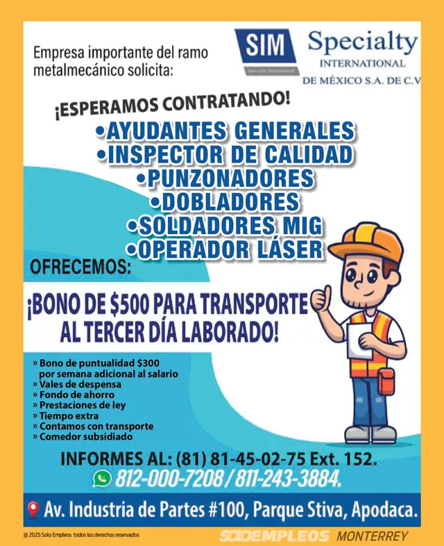 Vacante de empleo en Monterrey publicada el 2026-05-29 en Solo Empleos