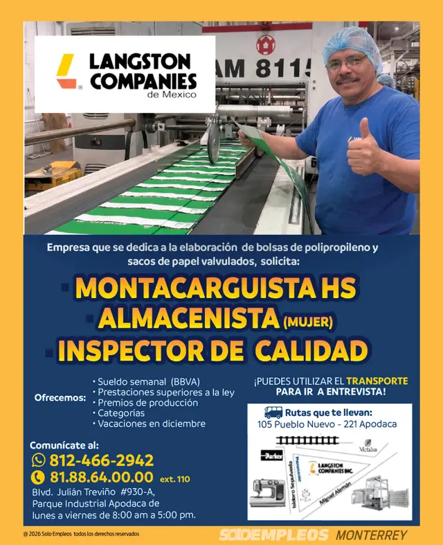 Vacante de empleo en Monterrey publicada el 2026-07-17 en Solo Empleos